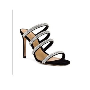 SCHUTZ Sariah Crystal Embellished Strap Heels Black & Cristal Size 9.5 Suede